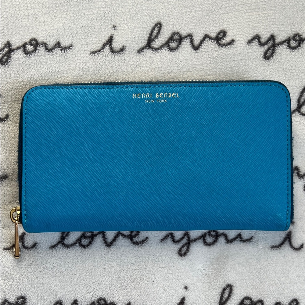 Henri Bendel Teal Wallet with Gold Accents
